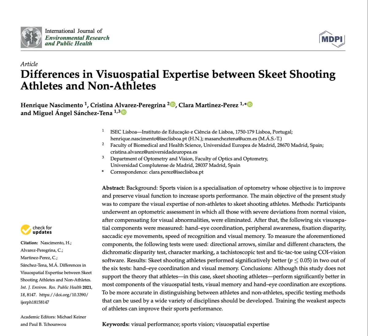 Differences in Visuospatial Expertise between Skeet ShootingAthletes and Non-Athletes