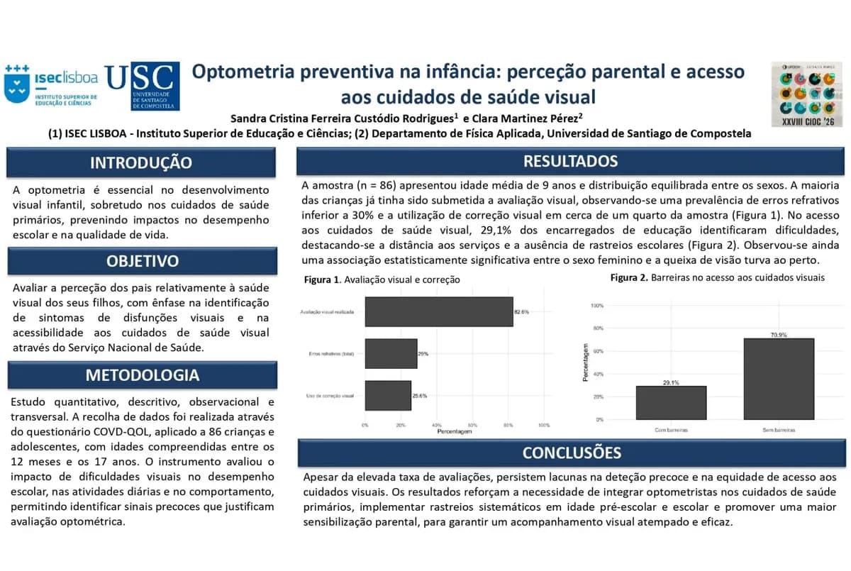 Poster Optometria preventiva na infância: perceção parental e acesso aos cuidados de saúde visual