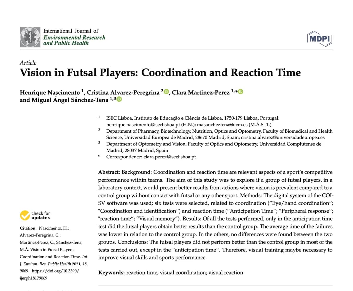 Vision in Futsal Players: Coordination and Reaction Time