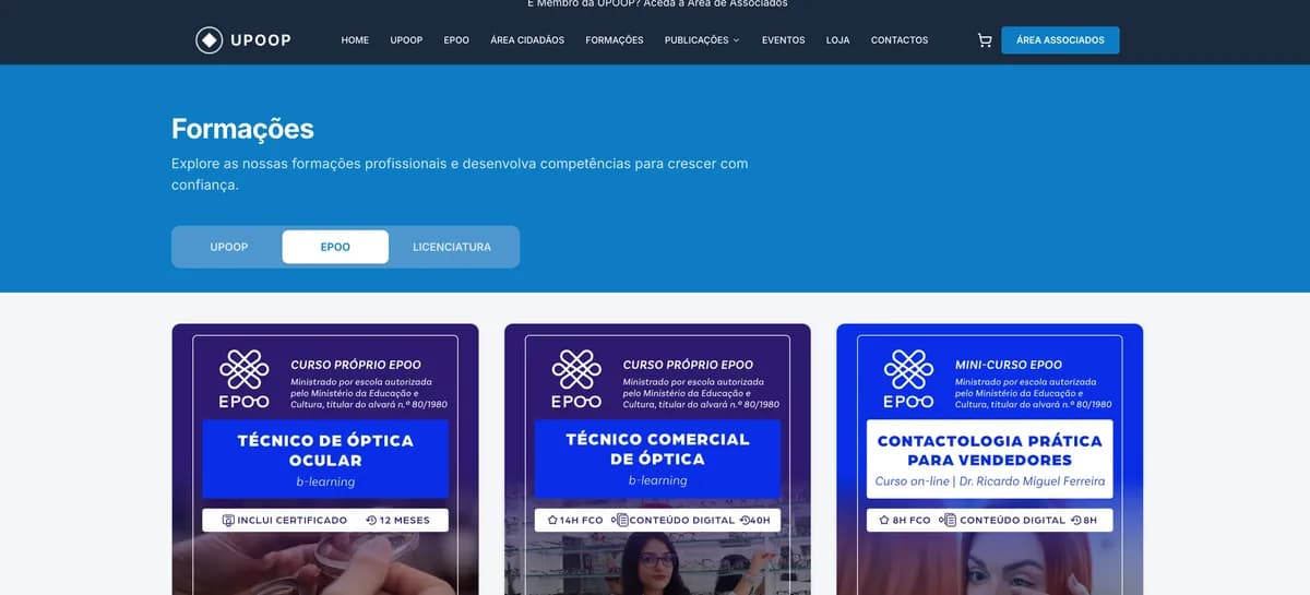 Nova Página Cursos e Formações EPOO